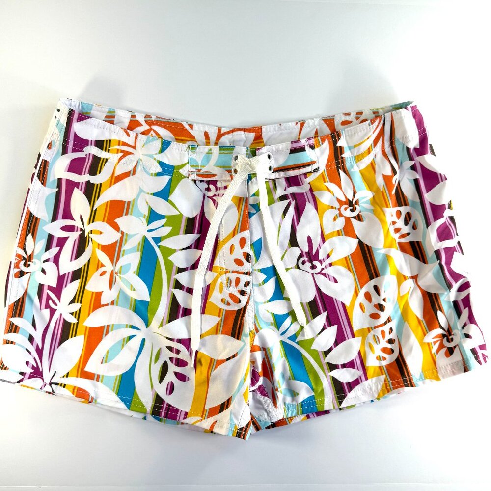 New Mysterioso Stripe Floral Board Beach Water Shorts Women's Size 14